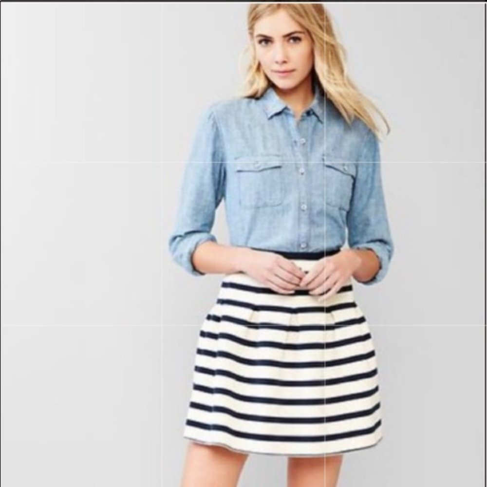 GAP Navy Blue Striped Scuba Skater Mini Skirt